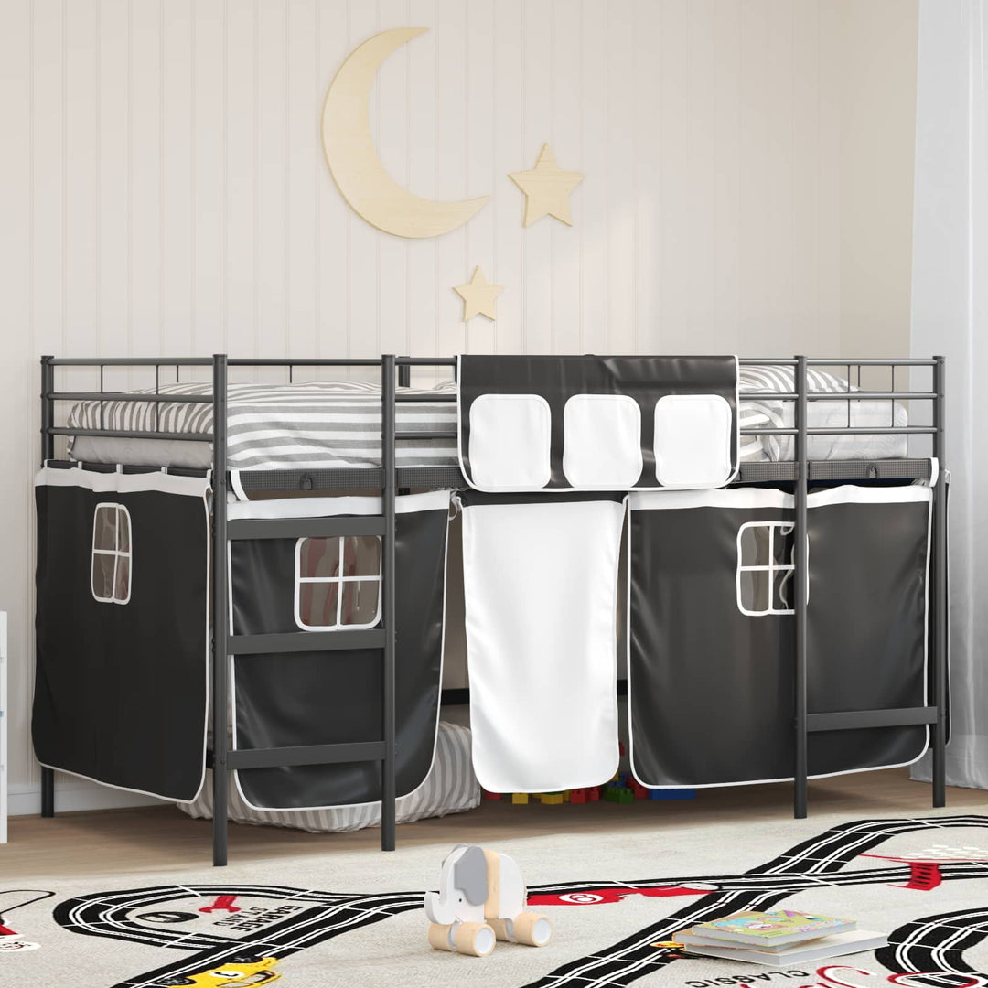 Kids'loftseng med gardiner Sort 107 x 200 cm