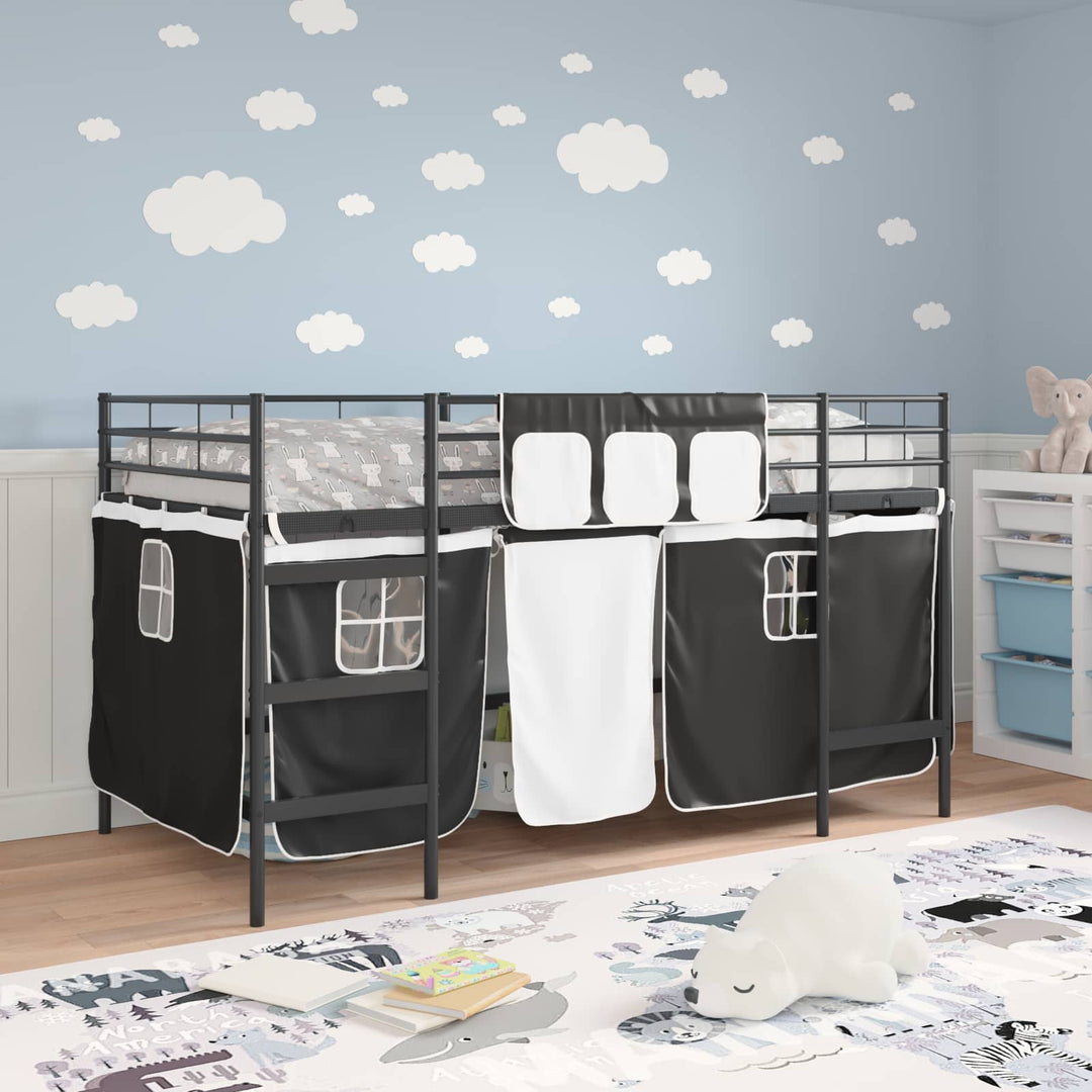 Kids'loftseng med gardiner Sort 107 x 200 cm