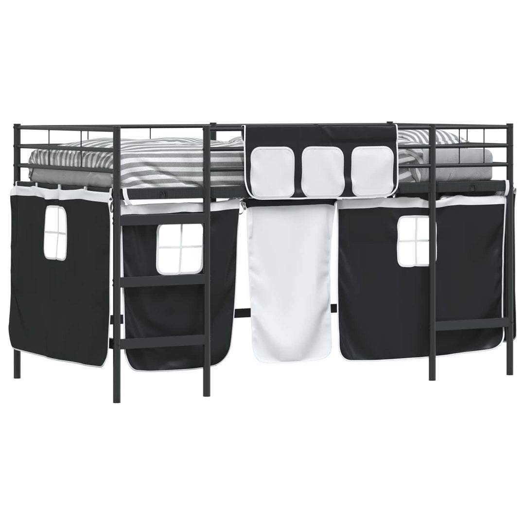 Kids'loftseng med gardiner Sort 107 x 200 cm