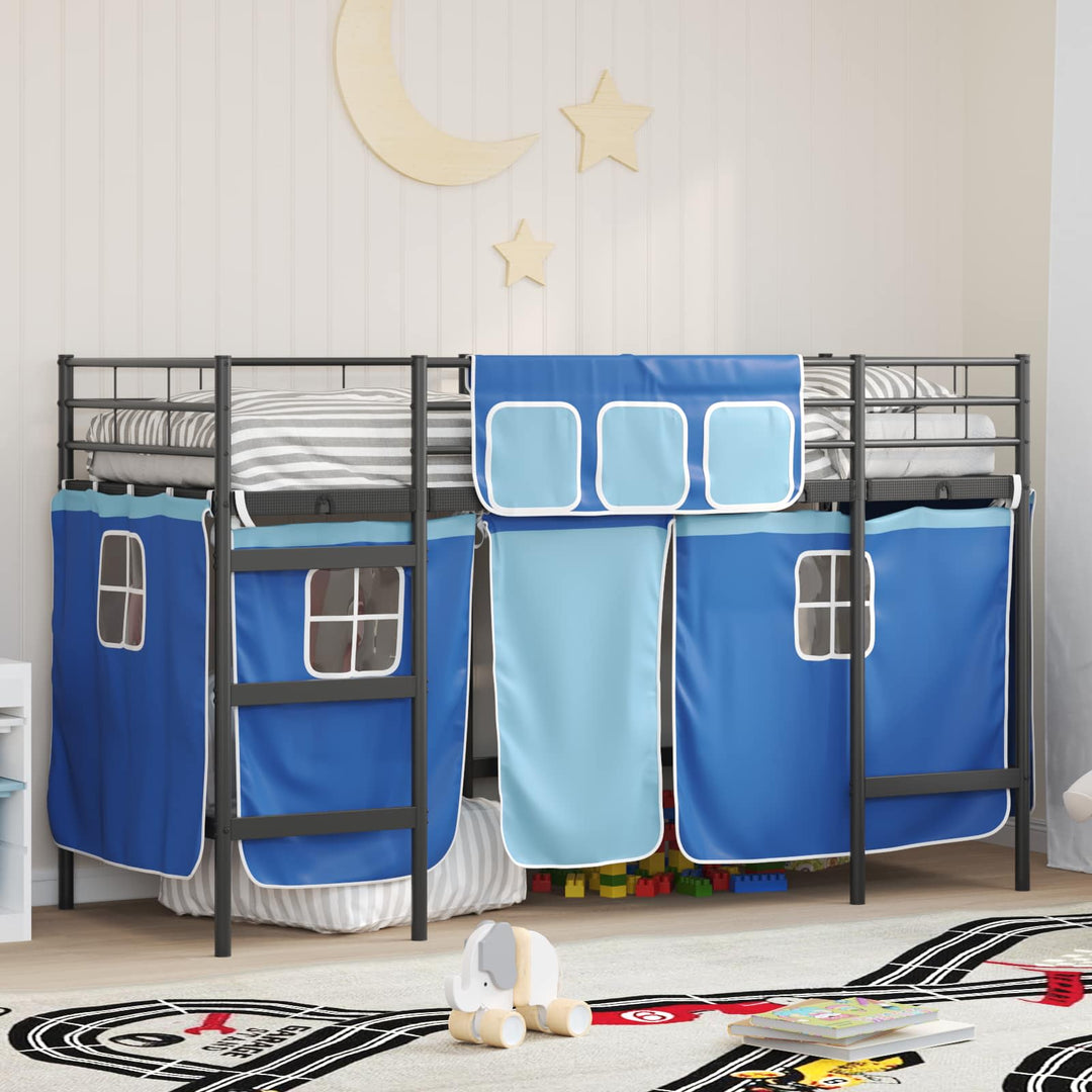 Kids'loftseng med gardiner Sort og Blå 75 x 190 cm