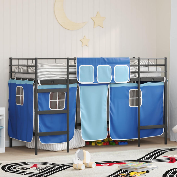 Kids'loftseng med gardiner Sort og Blå 75 x 190 cm