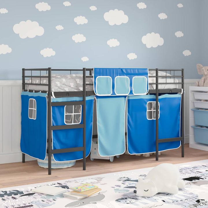 Kids'loftseng med gardiner Sort og Blå 75 x 190 cm