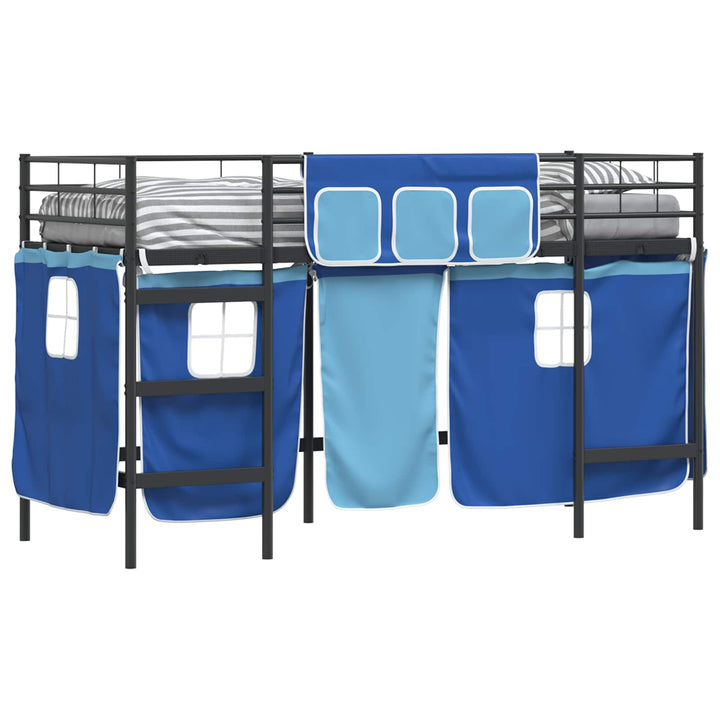 Kids'loftseng med gardiner Sort og Blå 75 x 190 cm