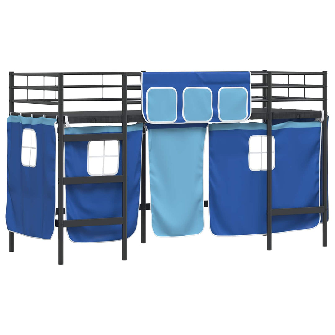 Kids'loftseng med gardiner Sort og Blå 75 x 190 cm