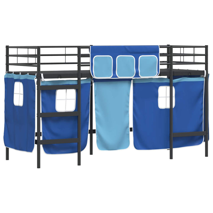 Kids'loftseng med gardiner Sort og Blå 75 x 190 cm