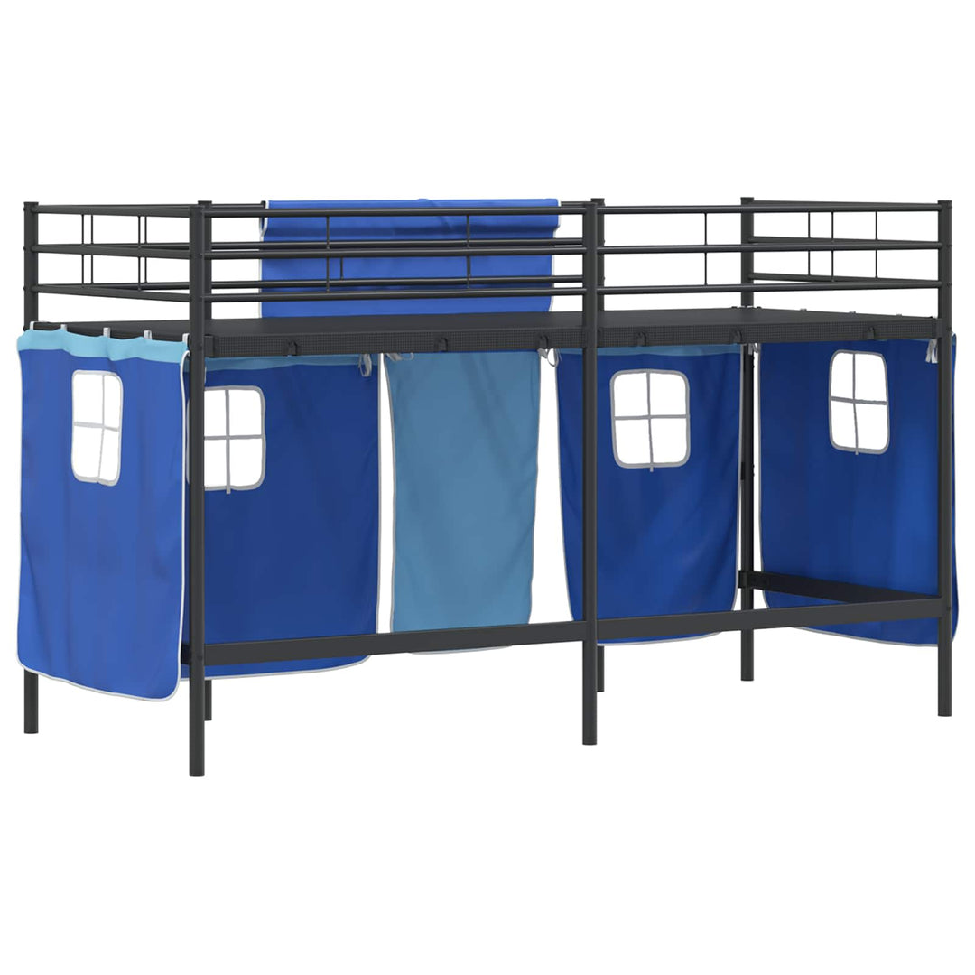 Kids'loftseng med gardiner Sort og Blå 75 x 190 cm