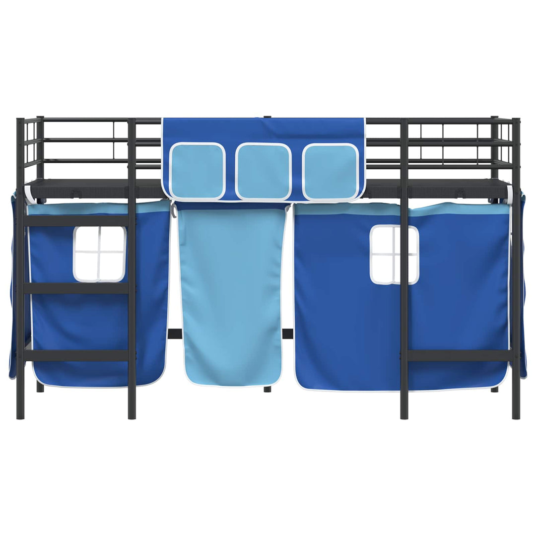 Kids'loftseng med gardiner Sort og Blå 75 x 190 cm