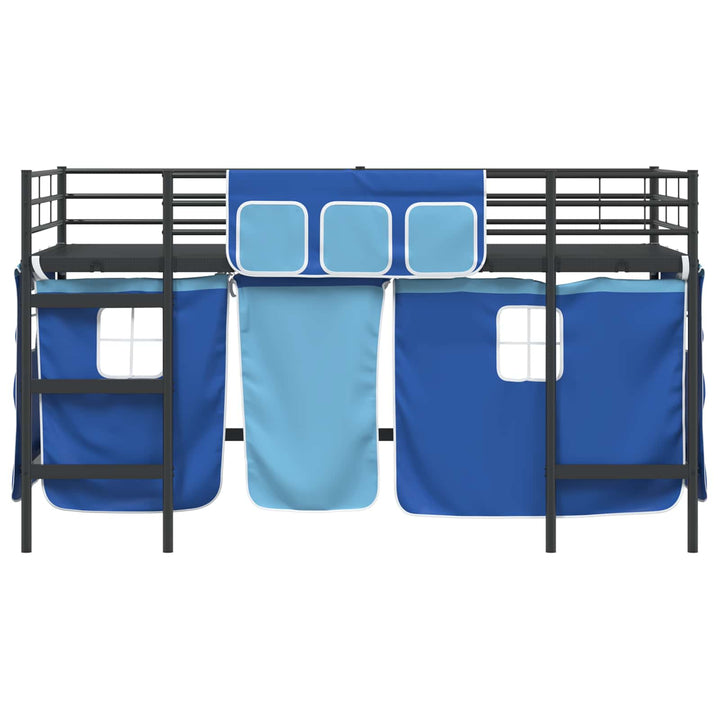 Kids'loftseng med gardiner Ensfarvet Sort og Blå 80 x 200 cm