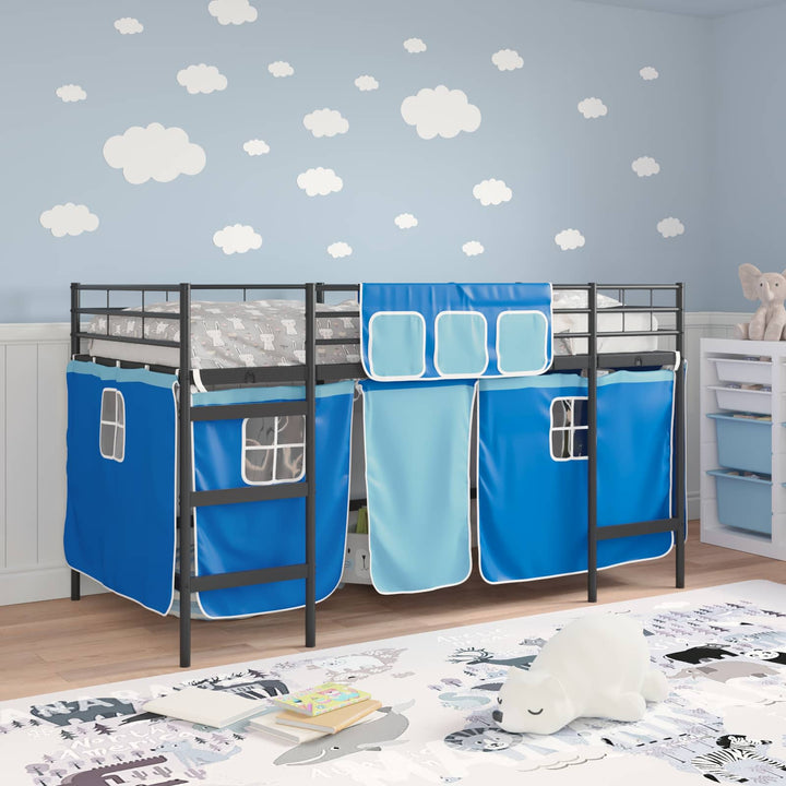 Kids'loftseng med gardiner Ensfarvet Sort og Blå 90 x 200 cm