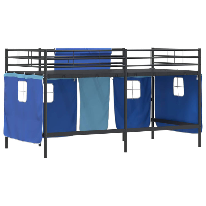 Kids'loftseng med gardiner Ensfarvet Sort og Blå 90 x 200 cm