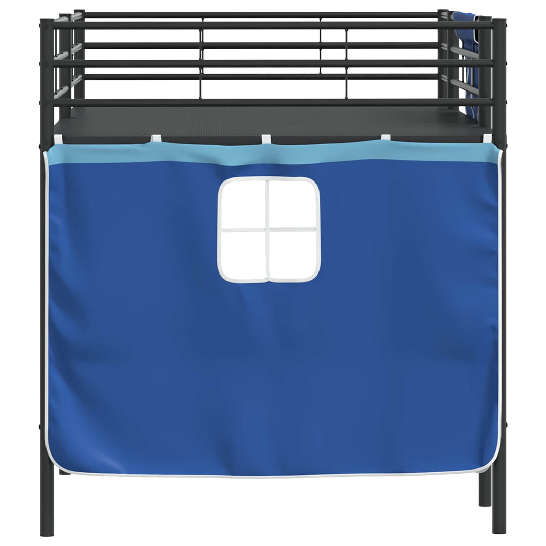 Kids'loftseng med gardiner Ensfarvet Sort og Blå 100 x 200 cm