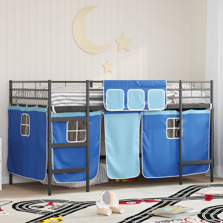 Kids'loftseng med gardiner Ensfarvet Sort og Blå 107 x 203 cm
