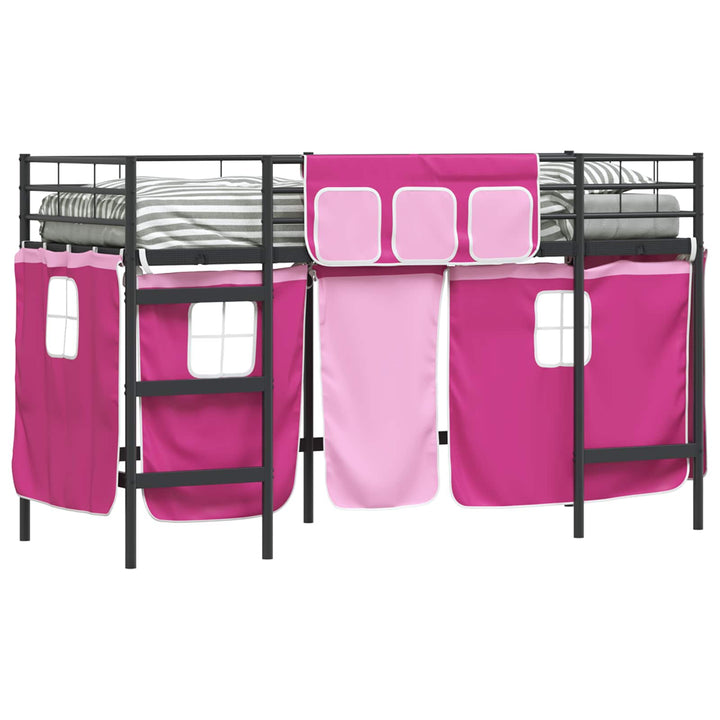 Kids'loftseng med gardiner Sort og Lyserød 75 x 190 cm