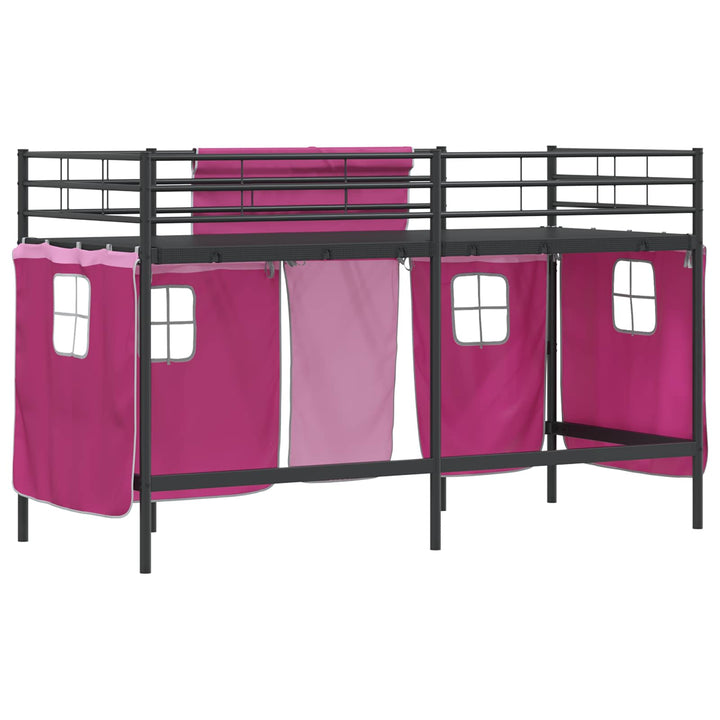 Kids'loftseng med gardiner Sort og Lyserød 75 x 190 cm