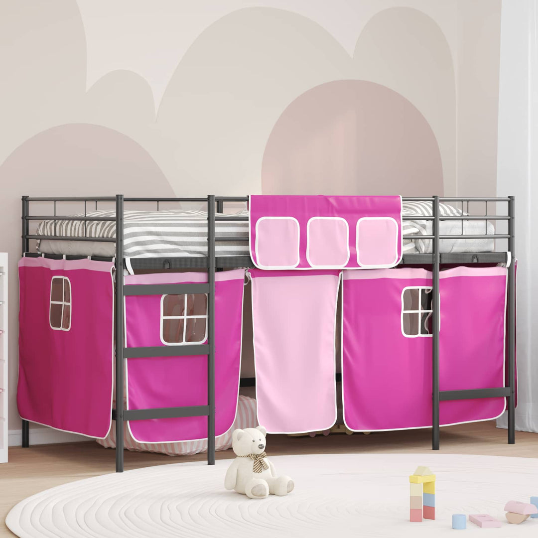 Kids'loftseng med gardiner Sort og Lyserød 80 x 200 cm