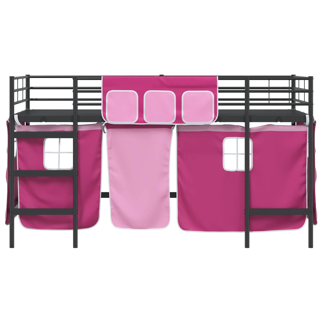 Kids'loftseng med gardiner Sort og Lyserød 80 x 200 cm
