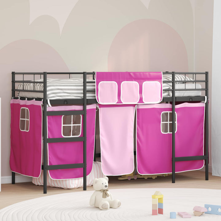 Kids'loftseng med gardiner Sort og Lyserød 100 x 190 cm