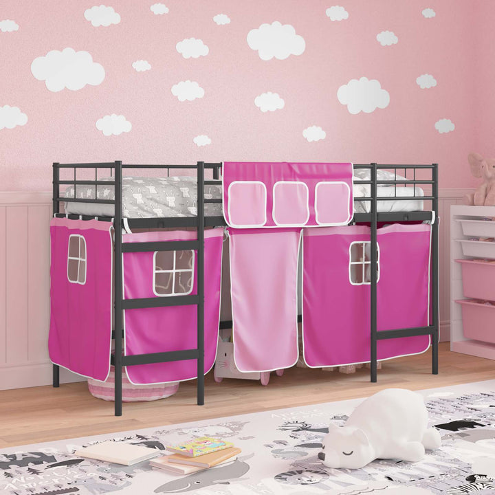 Kids'loftseng med gardiner Sort og Lyserød 100 x 190 cm