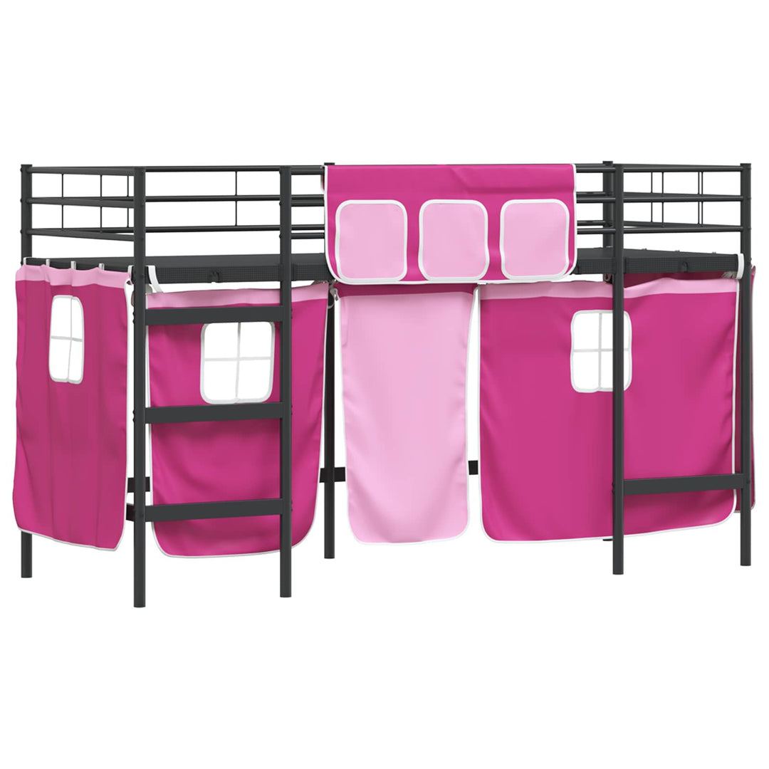 Kids'loftseng med gardiner Sort og Lyserød 100 x 190 cm