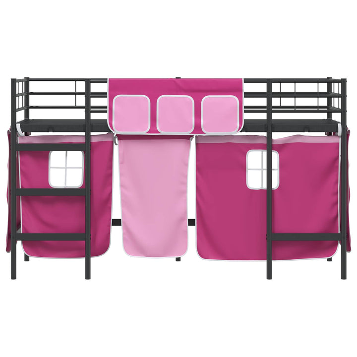 Kids'loftseng med gardiner Sort og Lyserød 100 x 190 cm