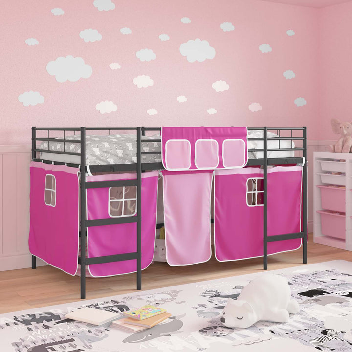 Kids'loftseng med gardiner Sort og Lyserød 100 x 200 cm
