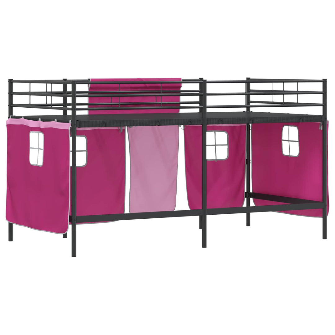 Kids'loftseng med gardiner Sort og Lyserød 107 x 203 cm
