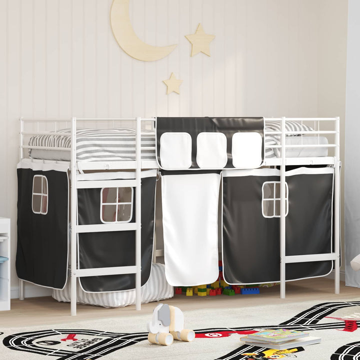 Kids'loftseng med gardiner Hvid og sort 75 x 190 cm