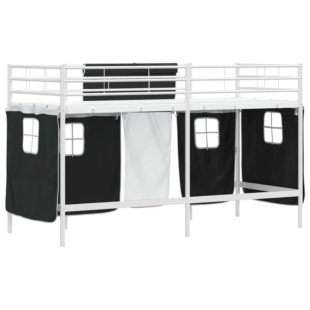 Kids'loftseng med gardiner Hvid og sort 75 x 190 cm