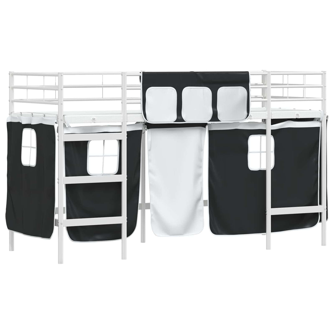 Kids'loftseng med gardiner Hvid og sort 90 x 190 cm