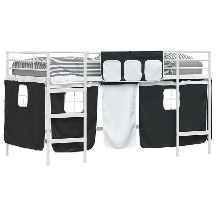 Kids'loftseng med gardiner Ensfarvet Hvid og sort 90 x 200 cm