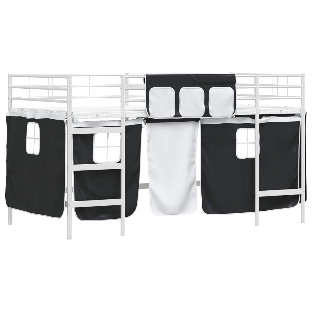 Kids'loftseng med gardiner Ensfarvet Hvid og sort 90 x 200 cm