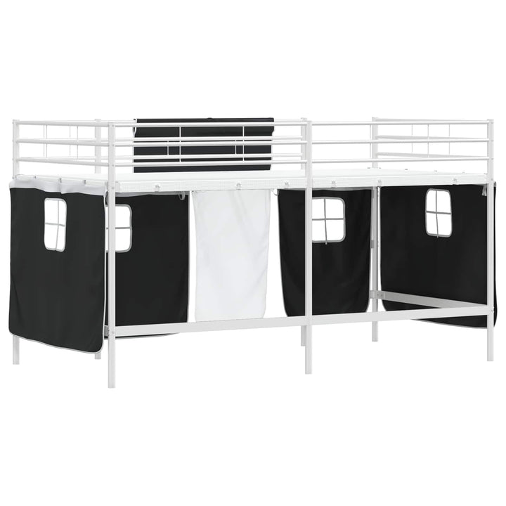 Kids'loftseng med gardiner Ensfarvet Hvid og sort 90 x 200 cm