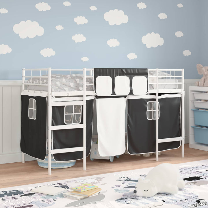 Kids'loftseng med gardiner Hvid og sort 100 x 190 cm