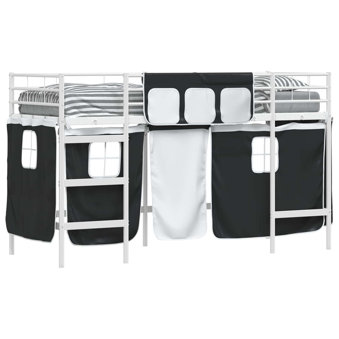 Kids'loftseng med gardiner Hvid og sort 100 x 190 cm