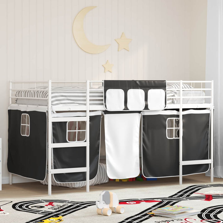 Kids'loftseng med gardiner Ensfarvet Hvid og sort 100 x 200 cm