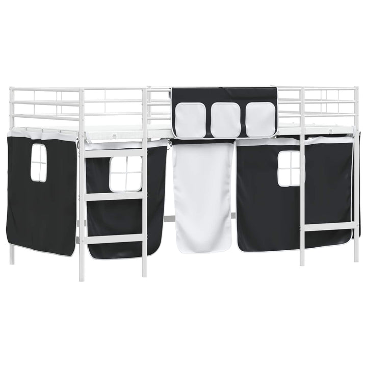 Kids'loftseng med gardiner Ensfarvet Hvid og sort 100 x 200 cm