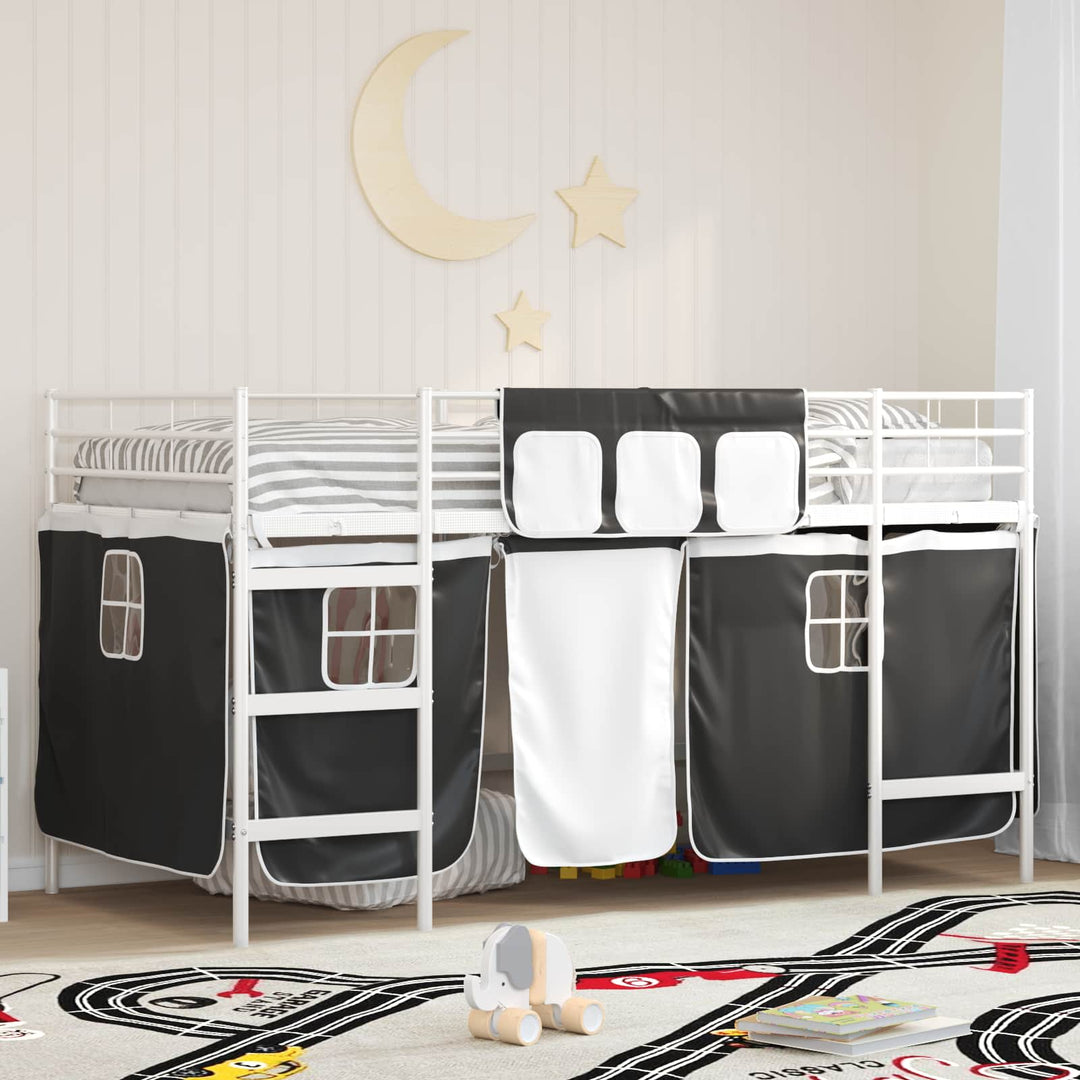 Kids'loftseng med gardiner Ensfarvet Hvid og sort 107 x 203 cm