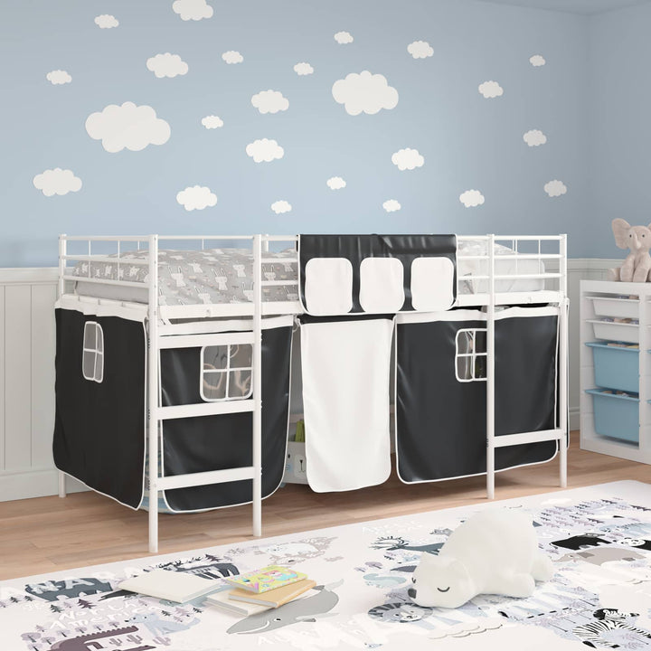 Kids'loftseng med gardiner Ensfarvet Hvid og sort 107 x 203 cm