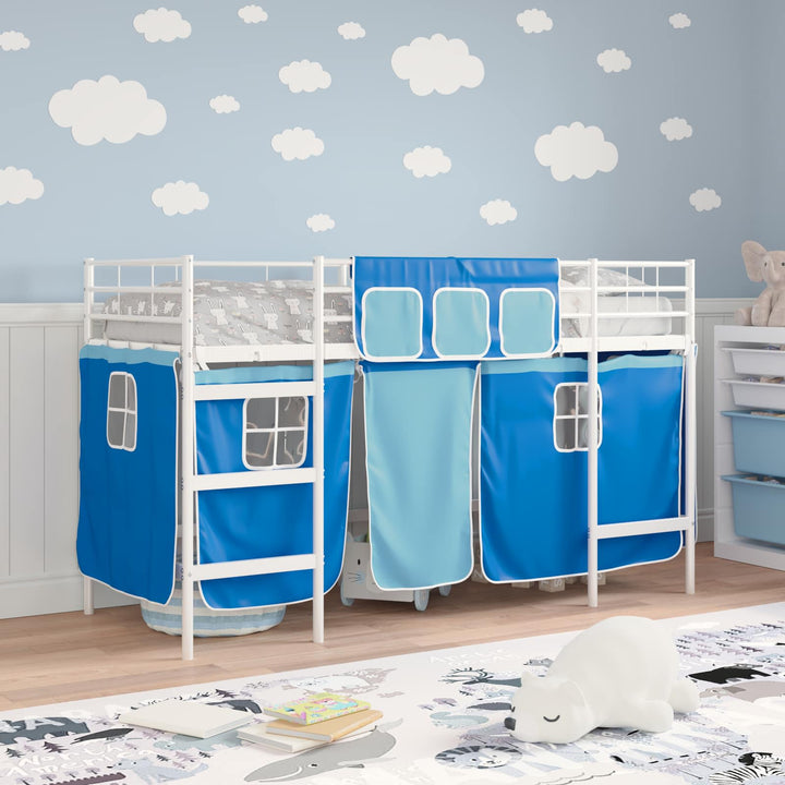 Kids'loftseng med gardiner Hvid og Blå 75 x 190 cm