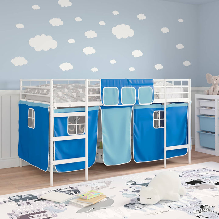 Kids'loftseng med gardiner Ensfarvet Hvid og Blå 90 x 200 cm