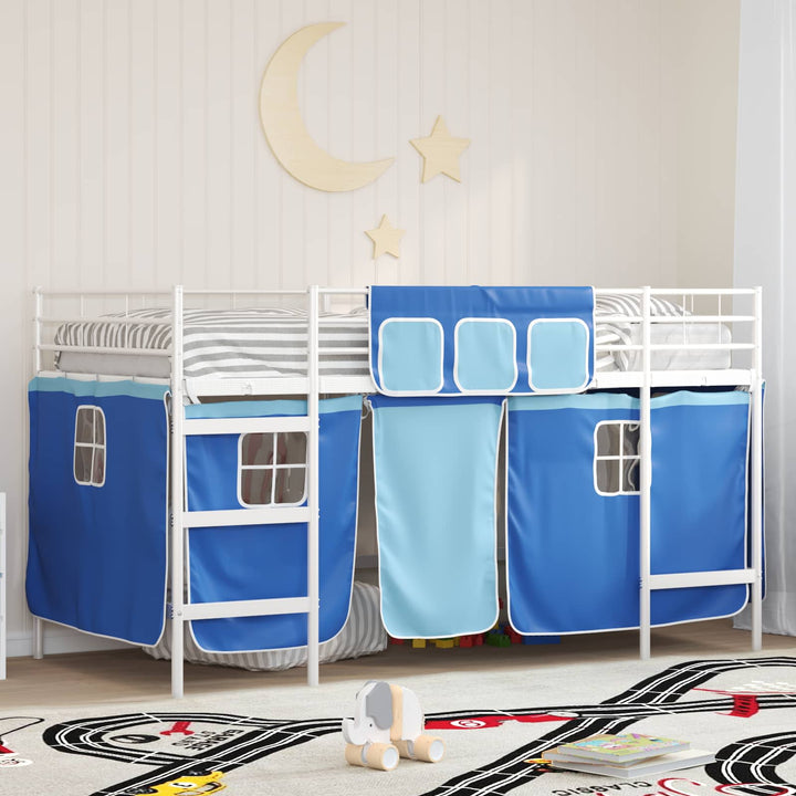 Kids'loftseng med gardiner Ensfarvet Hvid og Blå 107 x 203 cm