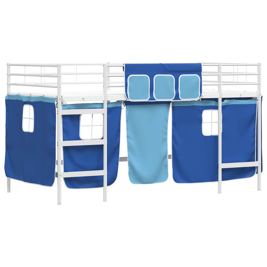 Kids'loftseng med gardiner Ensfarvet Hvid og Blå 107 x 203 cm