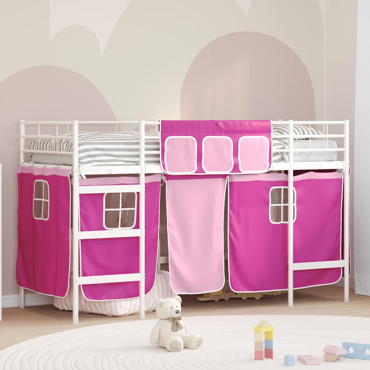 Kids'loftseng med gardiner Hvid og lyserød 75 x 190 cm