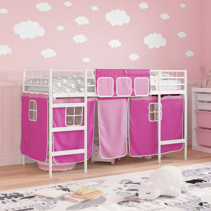 Kids'loftseng med gardiner Hvid og lyserød 75 x 190 cm