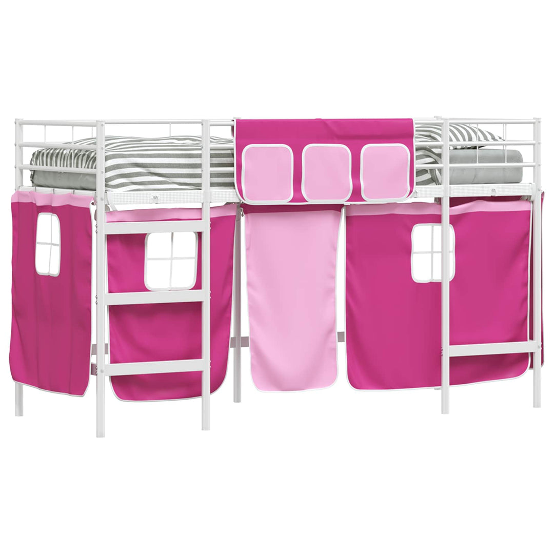 Kids'loftseng med gardiner Hvid og lyserød 75 x 190 cm