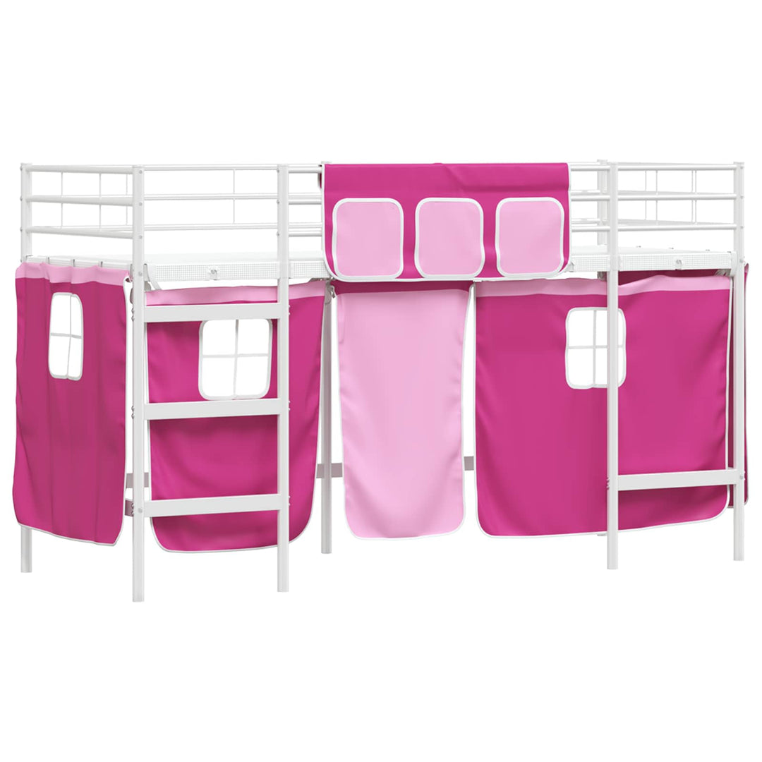 Kids'loftseng med gardiner Hvid og lyserød 75 x 190 cm