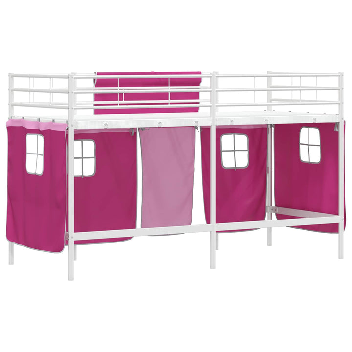 Kids'loftseng med gardiner Hvid og lyserød 75 x 190 cm