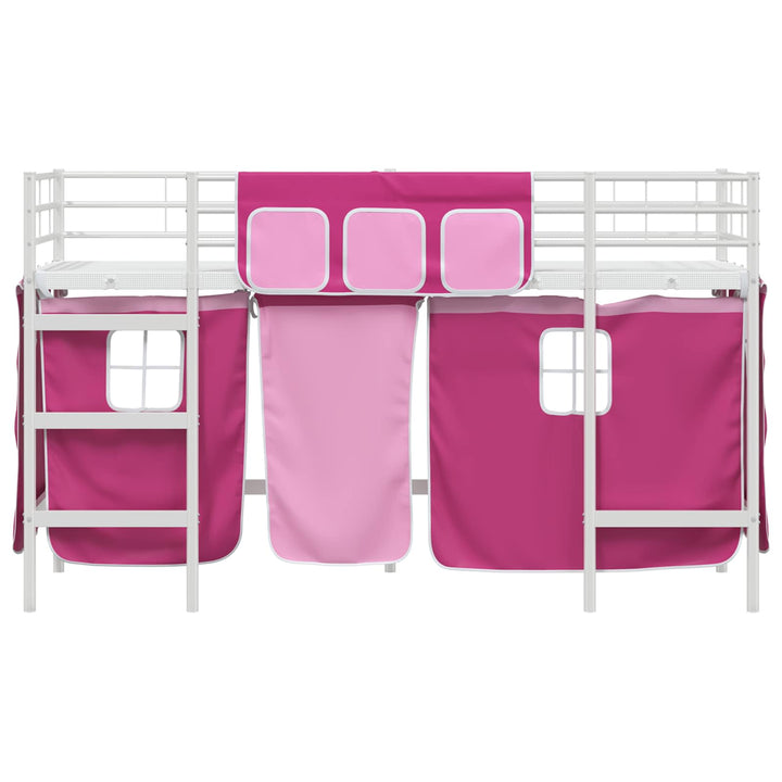 Kids'loftseng med gardiner Hvid og lyserød 75 x 190 cm