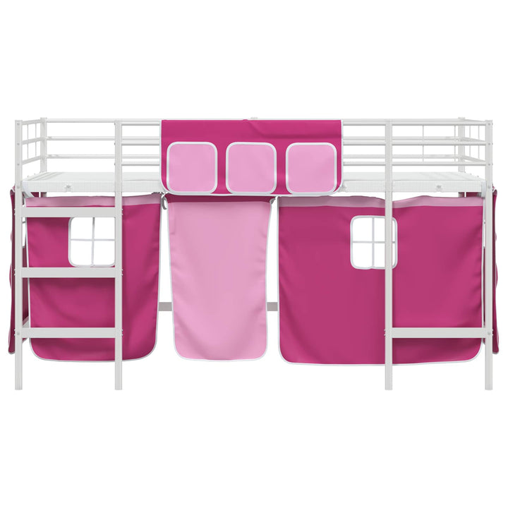 Kids'loftseng med gardiner Hvid og lyserød 90 x 200 cm