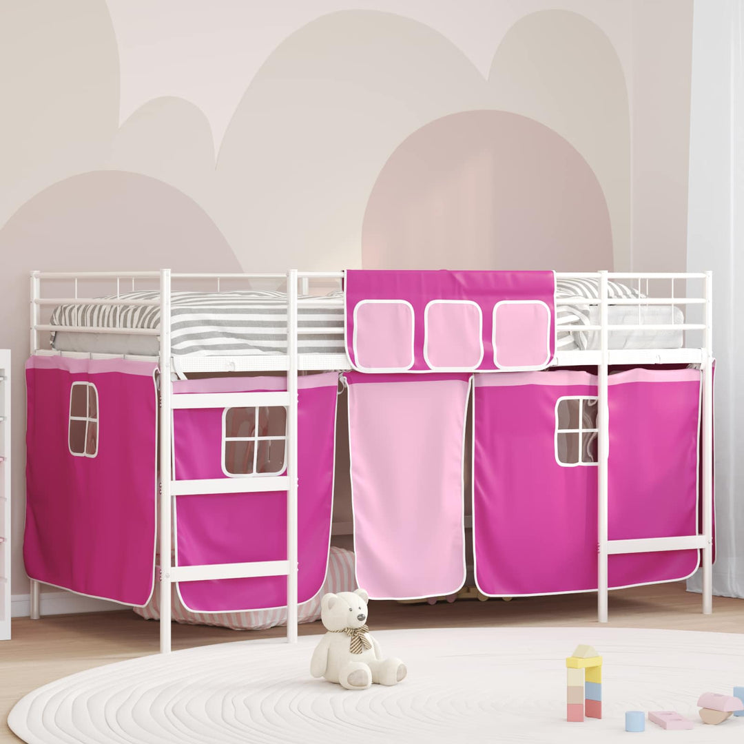 Kids'loftseng med gardiner Hvid og lyserød 107 x 203 cm